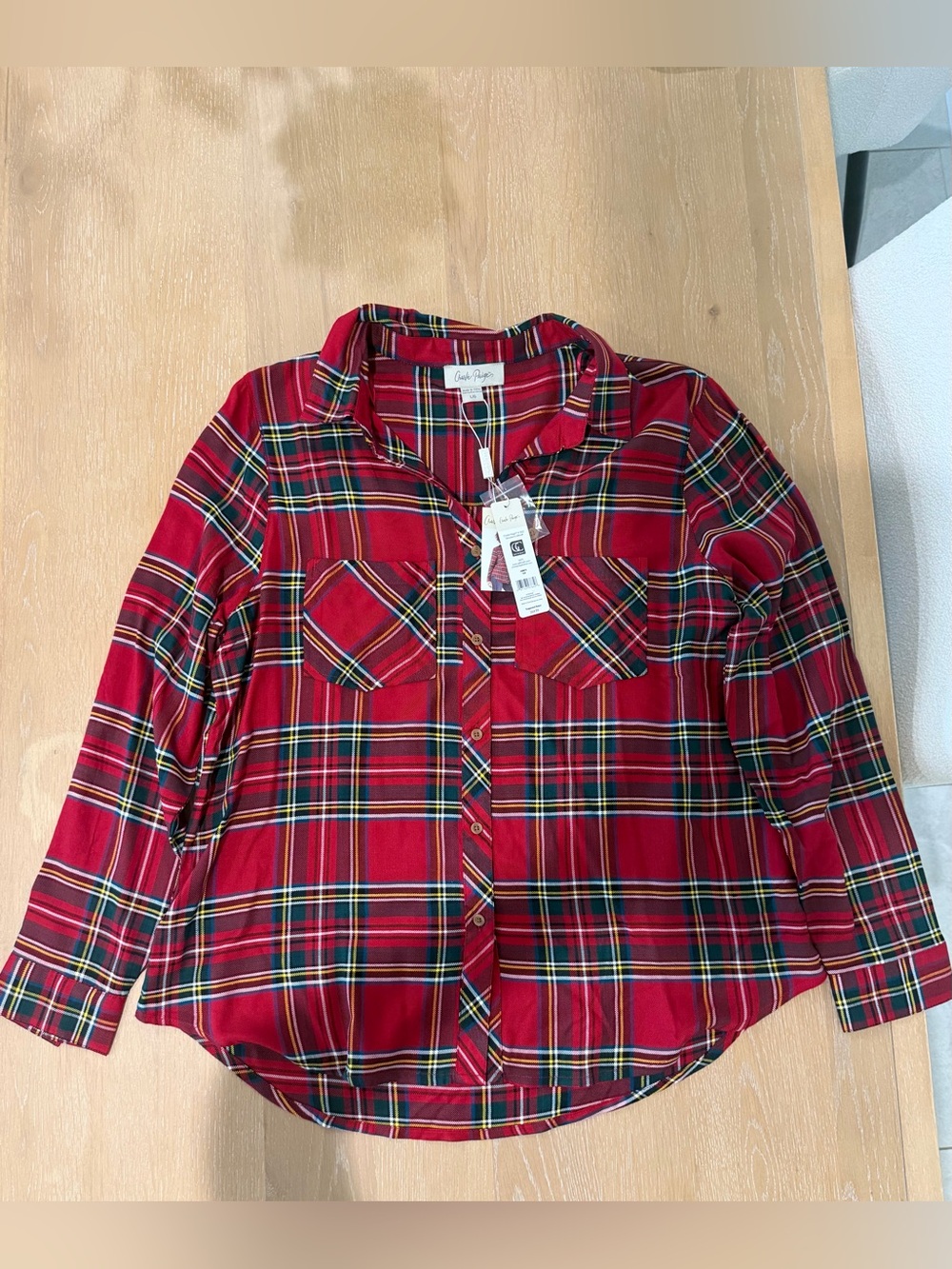 NWT Charlie Paige Red Plaid Button Down Flannel Shirt Size L Large